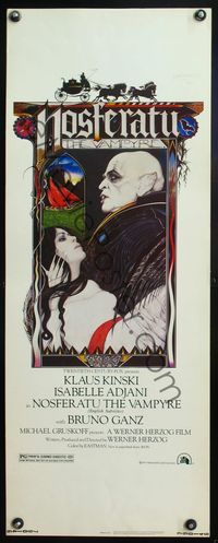 4w374 NOSFERATU THE VAMPYRE insert '79 Klaus Kinski, Werner Herzog, classic Palladini vampire art!