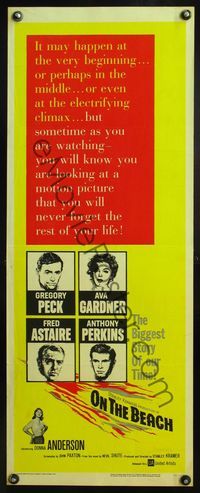 4w381 ON THE BEACH insert '59 art of Gregory Peck, Ava Gardner, Fred Astaire & Anthony Perkins!