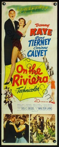 4w382 ON THE RIVIERA insert '51 art of Danny Kaye + sexy Gene Tierney & Corinne Calvet!