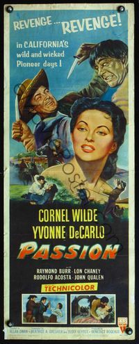 4w401 PASSION insert '54 Cornel Wilde, Yvonne De Carlo, Lon Chaney Jr., wild early California!