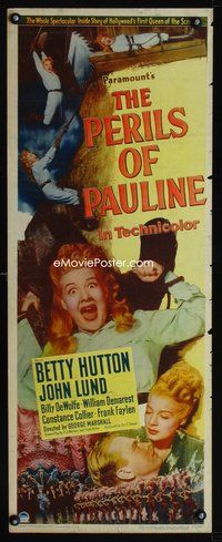 4w411 PERILS OF PAULINE insert '47 art of Betty Hutton as silent screen heroine in trouble!