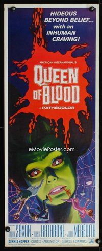 4w445 QUEEN OF BLOOD insert '66 Basil Rathbone, cool art of female monster & victims in her web!