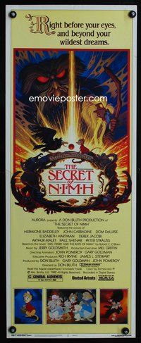 4w510 SECRET OF NIMH insert '82 Don Bluth, cool mouse fantasy cartoon artwork by Tim Hildebrandt!