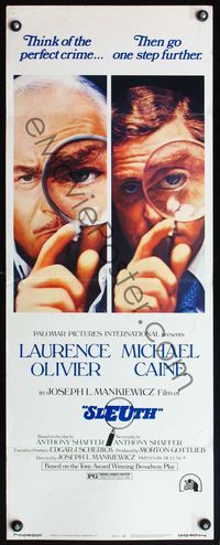 4w557 SLEUTH insert '72 close up of Laurence Olivier & Michael Caine with magnifying glasses!