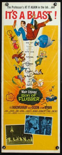 4w571 SON OF FLUBBER insert '63 Walt Disney, art of absent-minded professor Fred MacMurray!