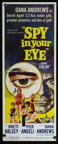 4w583 SPY IN YOUR EYE insert '66 Dana Andrews has sexier gals and groovier gimmicks, cool art!