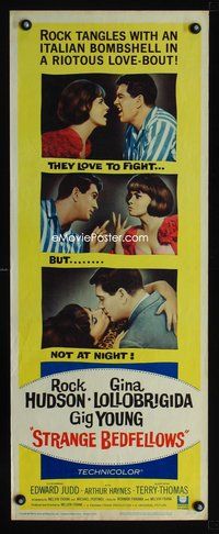 4w605 STRANGE BEDFELLOWS insert '65 Gina Lollobrigida & Rock Hudson love to fight, but not at night