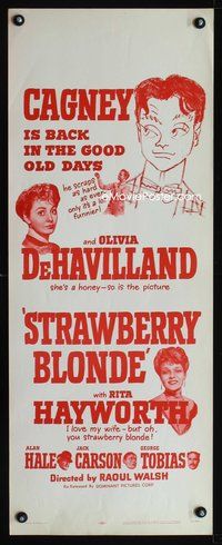 4w610 STRAWBERRY BLONDE insert R57 different art of James Cagney + Rita Hayworth & DeHavilland!