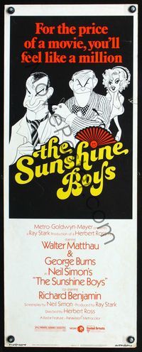 4w625 SUNSHINE BOYS insert '75 great Al Hirschfeld art of George Burns, Walter Matthau & Meredith!