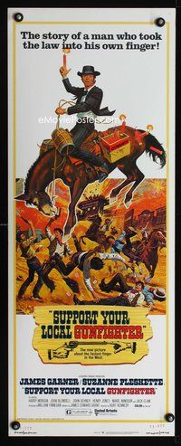 4w626 SUPPORT YOUR LOCAL GUNFIGHTER insert '71 wacky art of cowboy James Garner on donkey!