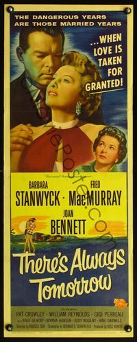 4w658 THERE'S ALWAYS TOMORROW insert '56 MacMurray torn between Barbara Stanwyck & Joan Bennett!