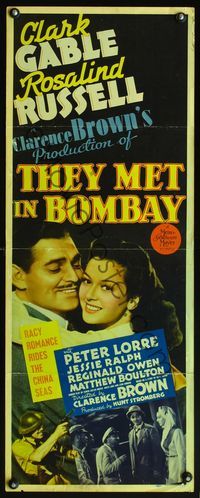 4w661 THEY MET IN BOMBAY insert '41 romantic close up of Clark Gable & pretty Rosalind Russell!
