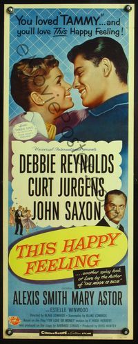 4w663 THIS HAPPY FEELING insert '58 Debbie Reynolds, Curt Jurgens, Saxon, a spicy look at love!