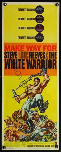 4w727 WHITE WARRIOR signed insert '61 by Steve Reeves, who is barechested in spiked boots!