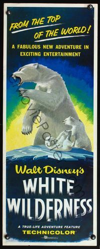 4w728 WHITE WILDERNESS insert '58 Disney, cool art of polar bear and its cubs on top of world!