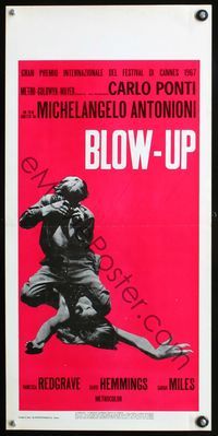 4w772 BLOWUP Italian locandina R70s Michelangelo Antonioni, David Hemmings straddles model Verushka!