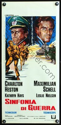 4w787 COUNTERPOINT Italian locandina '68 Avelli artwork of Charlton Heston & Maximilian Schell!