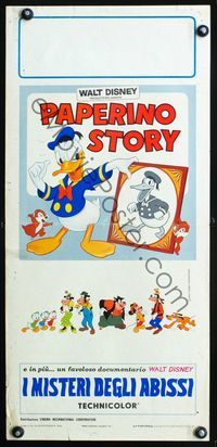 4w805 STORY OF DONALD DUCK/MYSTERIES OF THE DEEP Italian locandina '71 Disney characters!