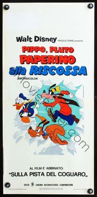 4w806 DONALD, GOOFY, & PLUTO Italian locandina '75 art of characters bursting from the poster!