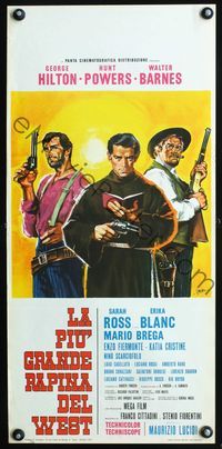 4w836 HALLELUJA FOR DJANGO Italian locandina '67 art of cowboys & priest with gun by Symeoni!