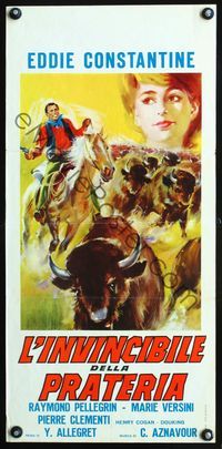 4w859 JACK OF SPADES Italian locandina '64 Chien de pique, art of Eddie Constantine & buffalo!