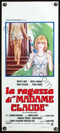 4w913 PINK TELEPHONE Italian locandina '76 Avelli art of sexy Mireille Darc in nightie!