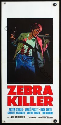 4w996 ZEBRA KILLER Italian locandina '74 wild Piovano artwork of bloody man w/gun!