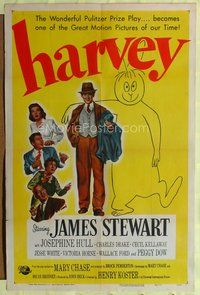 4x001 HARVEY 1sh '50 great image of James Stewart standing with 6 foot imaginary rabbit!