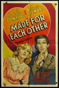 4x587 MADE FOR EACH OTHER other company 1sh '39 different art of Carole Lombard & James Stewart!