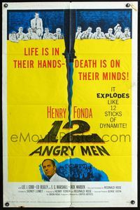 4y001 12 ANGRY MEN 1sh '57 Henry Fonda, Sidney Lumet courtroom jury classic, life in their hands!
