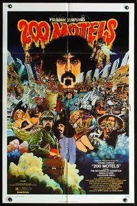 4y010 200 MOTELS 1sh '71 directed by Frank Zappa, rock 'n' roll, wild artwork!