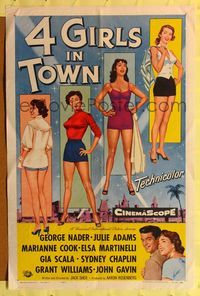 4y019 4 GIRLS IN TOWN 1sh '56 sexy Julie Adams, Marianne Cook, Elsa Martinelli & Gia Scala!