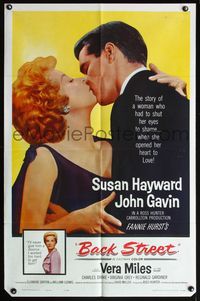 4y054 BACK STREET 1sh '61 Susan Hayward & John Gavin romantic close up!