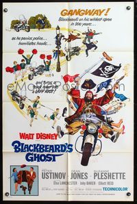 4y095 BLACKBEARD'S GHOST 1sh '68 Walt Disney, artwork of wacky invisible pirate Peter Ustinov!