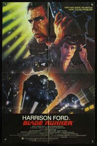 4y097 BLADE RUNNER int'l 1sh '82 Ridley Scott sci-fi classic, art of Harrison Ford by John Alvin!