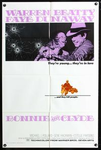 4y110 BONNIE & CLYDE 1sh '67 classic crime duo Warren Beatty & Faye Dunaway!