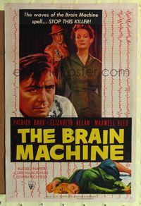 4y118 BRAIN MACHINE style A 1sh '56 Patrick Barr, he's escaped, the man with murder on his mind!