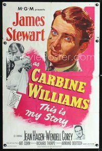 4y143 CARBINE WILLIAMS 1sh '52 great portrait art of James Stewart, Jean Hagen, Wendell Corey
