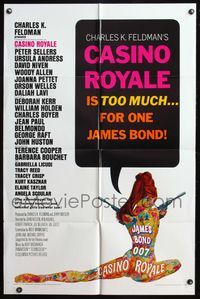 4y147 CASINO ROYALE 1sh '67 all-star James Bond spy spoof, sexy psychedelic art by Robert McGinnis!