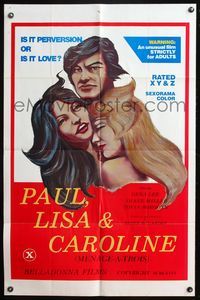 4y172 PAUL LISA & CAROLINE 1sh '77 sexy menage a trois art, is lesbianism perversion or is it love?