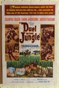 4y245 DUEL IN THE JUNGLE 1sh '54 Dana Andrews, sexy Jeanne Crain, African adventure artwork!