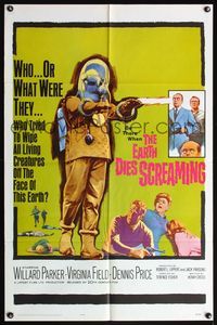 4y250 EARTH DIES SCREAMING 1sh '64 Terence Fisher sci-fi, wacky monster, who or what were they?
