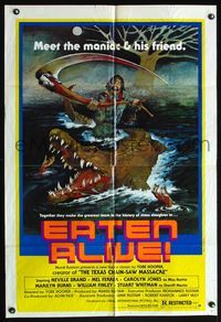 4y257 EATEN ALIVE 1sh '77 Tobe Hooper, wild art of madman w/scythe & alligator by Weisman!
