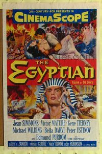 4y260 EGYPTIAN 1sh '54 artwork of Jean Simmons, Victor Mature & Gene Tierney in ancient Egypt!