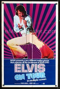 4y263 ELVIS ON TOUR int'l 1sh '72 cool full-length image of Elvis Presley singing into microphone!