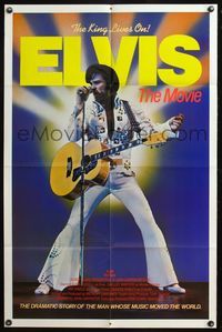 4y262 ELVIS yellow title 1sh '79 Kurt Russell as Presley, directed by John Carpenter, rock & roll!