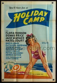 4y353 HOLIDAY CAMP English 1sh '48 art of sexy Flora Robson in bikini, English!