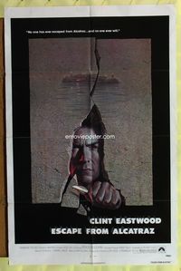 4y265 ESCAPE FROM ALCATRAZ 1sh '79 cool artwork of Clint Eastwood busting out by Lettick!