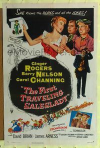 4y281 FIRST TRAVELING SALESLADY 1sh '56 Ginger Rogers sells barbed-wire in Texas!