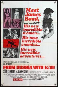 4y292 FROM RUSSIA WITH LOVE style A 1sh '64 Sean Connery is Ian Fleming's James Bond 007!